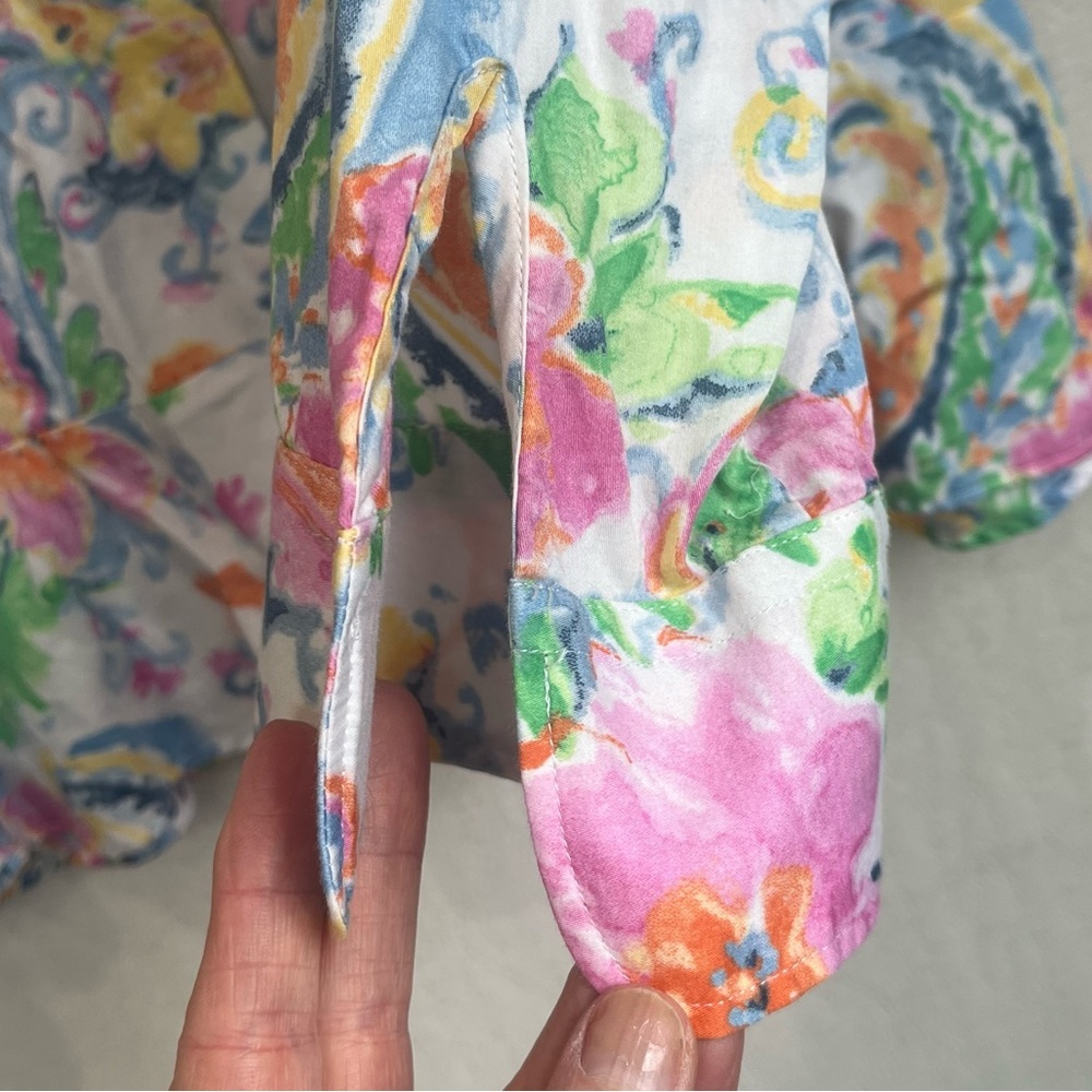 Lauren Ralph Lauren Colorful Floral Paisley Button Up Shirt Sz 12 Peplum Office - Picture 8 of 16